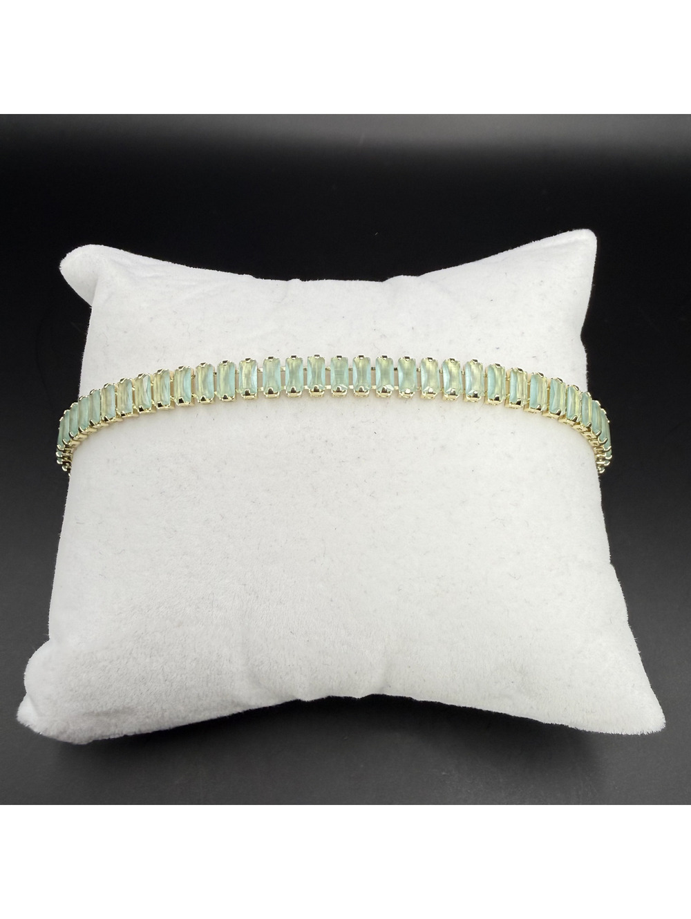 candy+clover green ghost milky baguette gold tone tennis bracelet - Picture 5 of 5